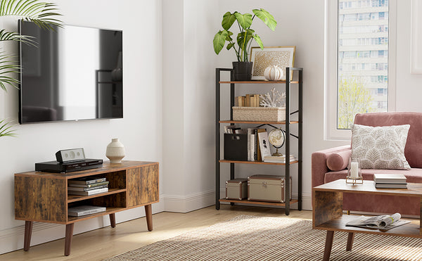 VASAGLE Biblioteca cu 4 etaje din lemn, cadru otel, stil industrial, 66x30x120cm, maro rustic