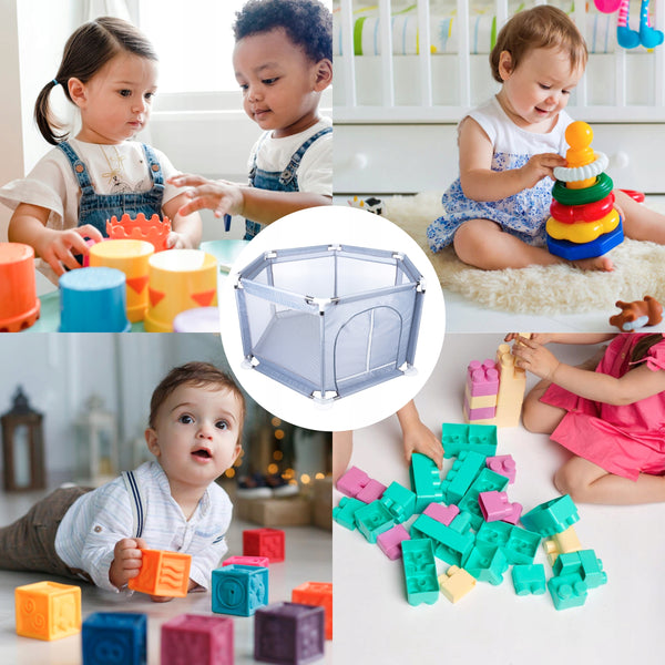 Tarc loc de joaca pentru copii sau bebe, material textil, gri, 130x60cm