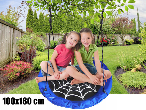Leagan tip cuib Spider, 100cm, inaltime reglabila, 150 kg, Albastru Negru