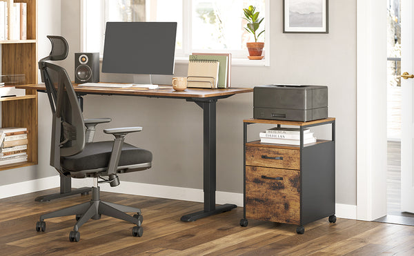 VASAGLE Dulap mobil tip rollbox pentru birouri, cu 2 sertare, stil industrial, 44x42x67cm, maro rustic