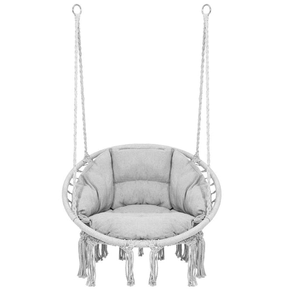 Scaun rotund Sersimo tip leagan suspendat cu perna Confort Plus casa sau gradina, gri