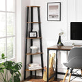 VASAGLE Raft de colt cu 5 etaje, tip biblioteca, cadru metal si polite lemn, 33x34x159cm, industrial, maro rustic si negru