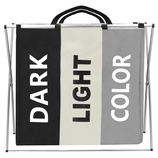 Cos de rufe cu 3 compartimente, cadru aluminiu, 60x40x68cm, 146 litri