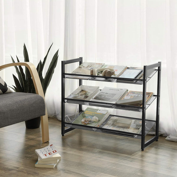 SONGMICS Raft de depozitare pantofi pe 3 niveluri, metal, rafturi plate sau unghiulare reglabile, 31x74x63cm, negru