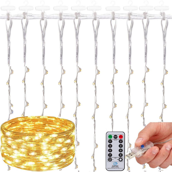 Ghirlanda luminoasa tip perdea 300 LED-uri, 3x3m, pentru interior, alimentare USB, alb cald (galben)