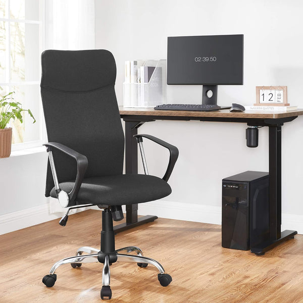 SONGMICS Scaun de birou ergonomic pentru sala de sedinte, pivotant, capitonat, inaltime reglabila si rabatabil, negru