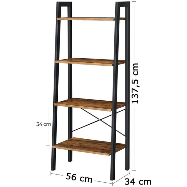 VASAGLE Biblioteca tip scara, cadru otel cu 4 polite din MDF, stil industrial, 56x34x138cm, maro rustic