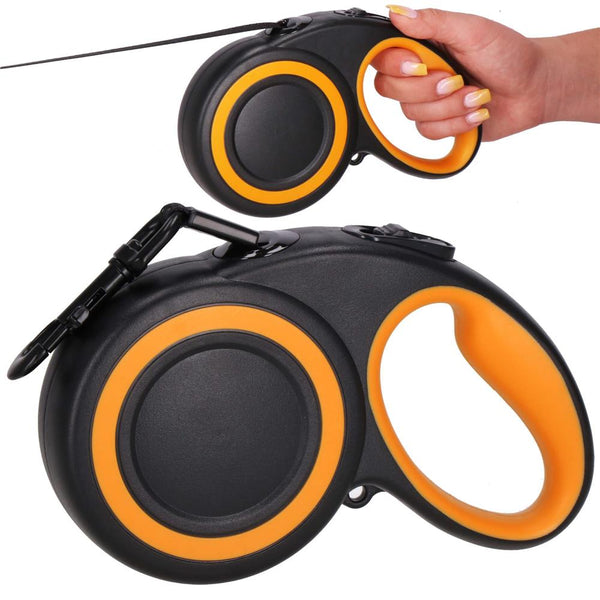 Lesa automata retractabila, pentru rase mari pana la 50kg, 500 cm, negru portocaliu