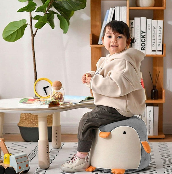 Taburet pentru copii, 28x34cm, maxim 50kg, model pinguin gri