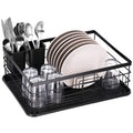 Uscator de vase cu suport tacamuri, din otel, cu tava de scurgere, 42x32x15cm, negru