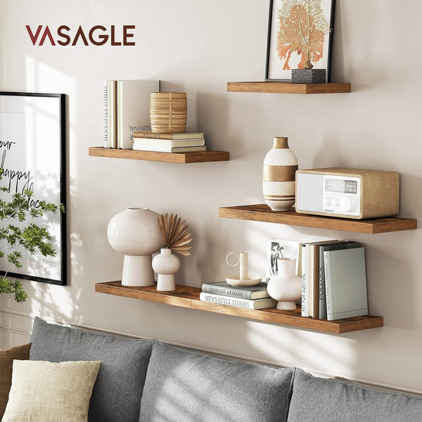 VASAGLE Raft de perete suspendat plutitor, MDF, sistem montare inclus, 40x20x4cm, vintage maro