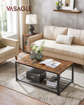 VASAGLE Masuta de cafea, cu cadru metalic, raft de depozitare, pentru living, 45x106x60cm, stil industrial, maro rustic