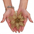 Set 10 ornamente pentru bradul de Craciun, stea Poinsettia, 14cm, auriu
