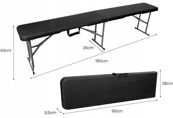 Banca pliabila pentru gradina sau catering, HDPDE, 180x28x43cm, negru