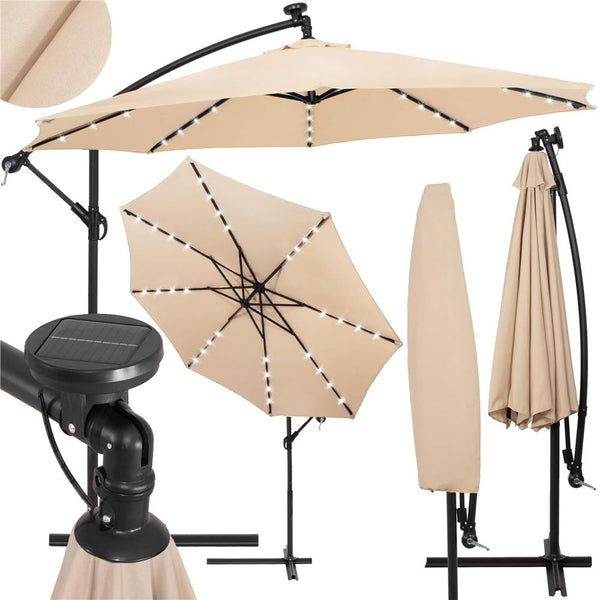 Umbrela de gradina cu brat lateral banana, iluminare LED, cu husa, 300cm, crem