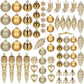 Set globuri si decoratiuni de Craciun, 72 piese, diverse dimensiuni, auriu
