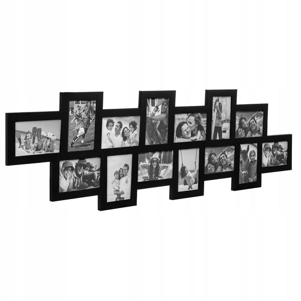 Rama foto de perete, colaj de 14 fotografii, 36x118cm, negru