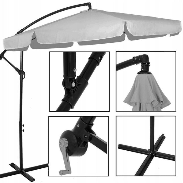 Umbrela de gradina cu brat lateral banana, cu husa, 300cm, gri deschis
