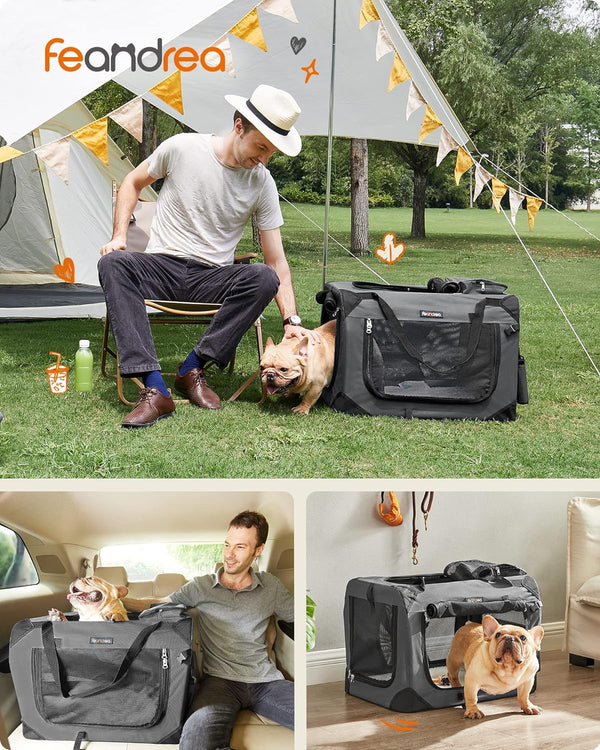 FEANDREA Geanta transport animale de companie, pliabila, din material textil, marime M, 60x42x42cm, gri