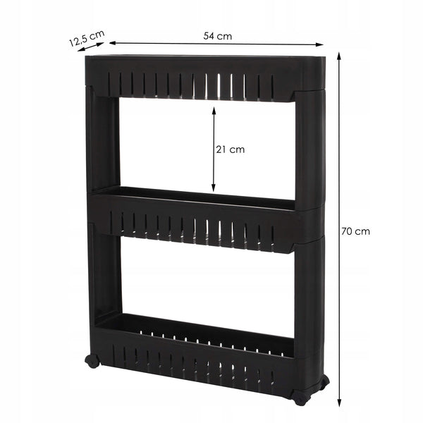 Sistem rafturi de depozitare Sersimo HA116 cu roti pentru bucatarie sau baie cu 3 polite, negru