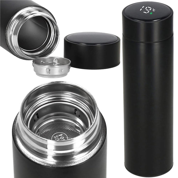 Cana termos Smart, inox, display LED, afisare temperatura, 500ml, 23cm, negru