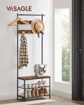 VASAGLE Cuier cu rafturi depozitare pantofi si ​​bara suspendata, industrial, 32x64x180 cm, maro rustic si negru
