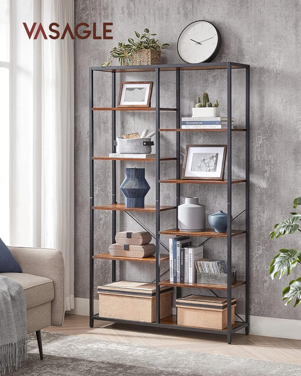 VASAGLE Biblioteca cu suport de depozitare pe 5 etaje, 30x100x170cm, stil industrial, maro rustic si negru