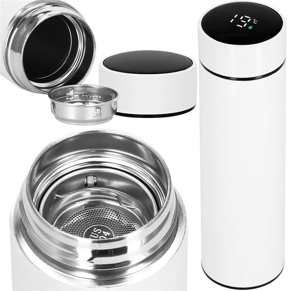 Cana termos Smart, inox, display LED, afisare temperatura, 500ml, 23cm, alb