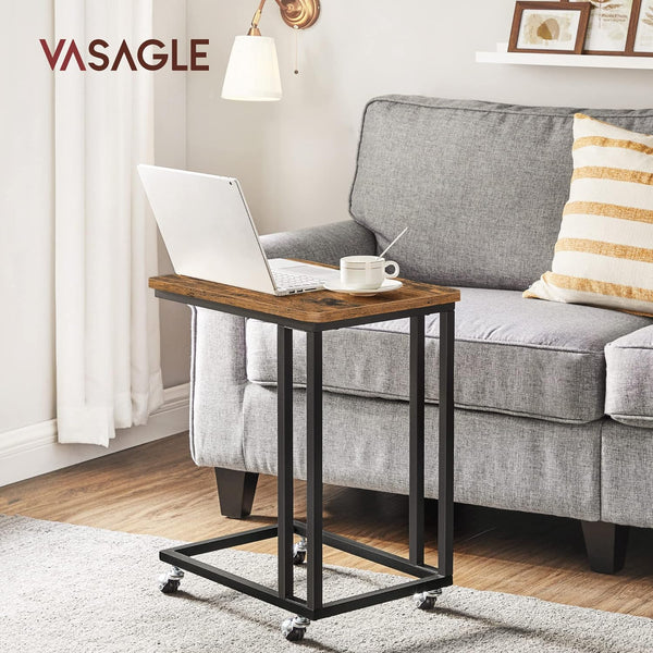 VASAGLE Masuta de cafea, cu cadru de otel si roti, 35x50x60cm, industrial, maro rustic si negru