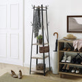 VASAGLE Cuier de haine cu 3 rafturi, suport cu carlige, din otel, 43x43x180 cm, stil industrial, gri si negru