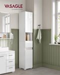 VASAGLE Dulap de baie tip coloana, din MDF, cu sertar si 2 usi, 30x30x170cm, alb