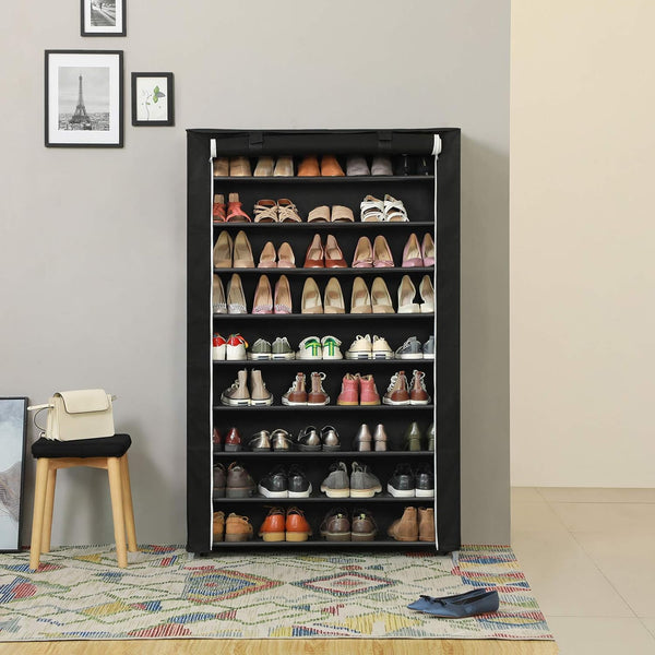 SONGMICS Raft pentru pantofi pe 10 nivele, pana la 54 de perechi pantofi, textil, 100x28x162cm, negru
