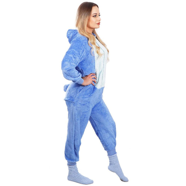 Pijama tip salopeta pentru adulti, model Stitch, marime L