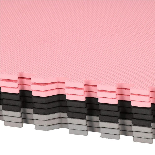 Covor din spuma pentru copii, tip puzzle forme, 27 piese, termoizolant, 179×179 cm, gri roz