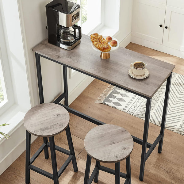 VASAGLE Set 2 scaune bar inalte, sezut rotund, cadru din otel, inaltime 65 cm, stil industrial, gri
