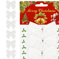Set 6 ornamente pentru bradul de Craciun, fundita, 8cm, alb