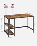 VASAGLE Birou cu 2 rafturi pe stanga sau dreapta, cadru din otel, 60x120x75cm, industrial, maro rustic si negru
