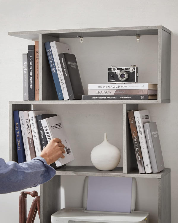 VASAGLE Biblioteca, raft cu 6 unitati de depozitare, pentru living, din lemn, 24x190x70cm, gri stejar