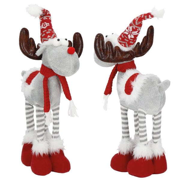 Figurina Craciun, Ren, picioare telescopice, iluminare LED, 61cm