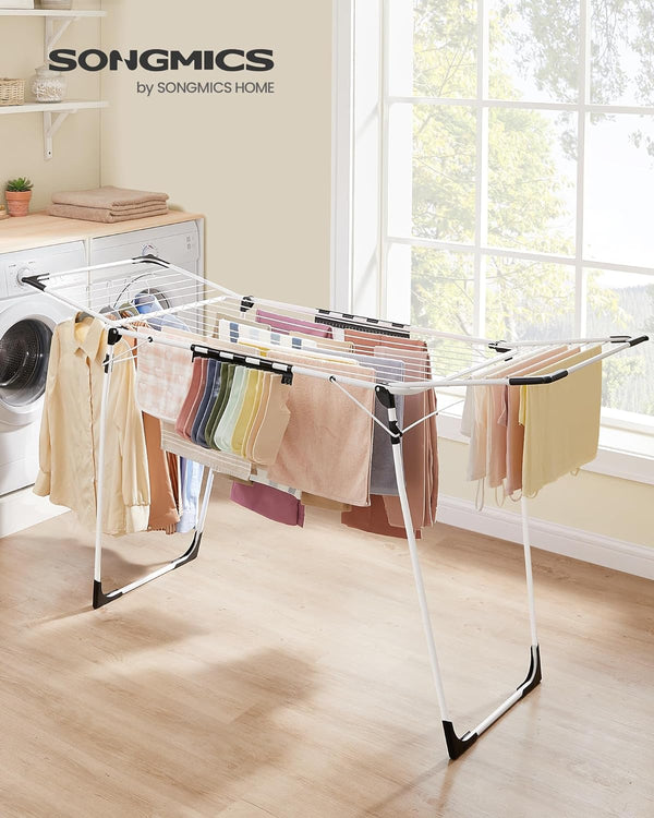 SONGMICS Uscator de rufe pliabil, capacitate intindere haine 18 metri, 57x173x97 cm, alb