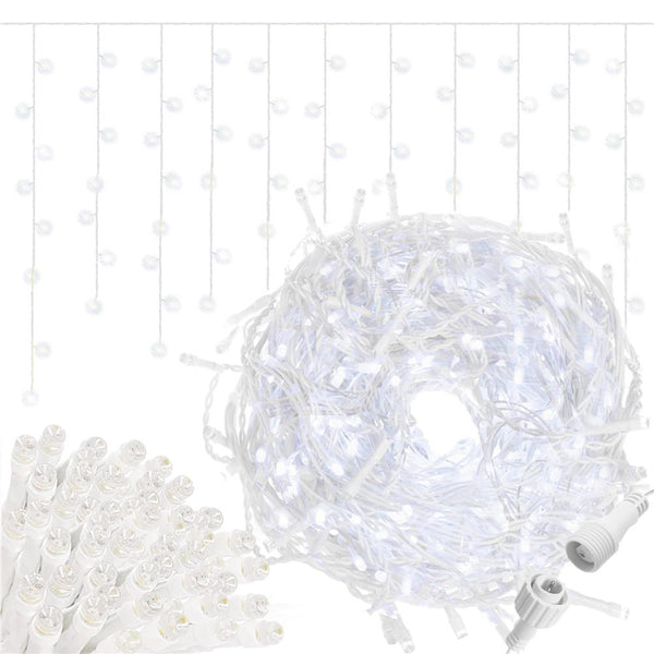 Ghirlanda luminoasa tip perdea 300 LED-uri, 12m, pentru interior/exterior, cu flash, iluminare alba