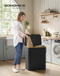 SONGMICS Cos de rufe textil, pliabil, cu 3 compartimente detasabile, 150L, 60x39x71 cm, negru