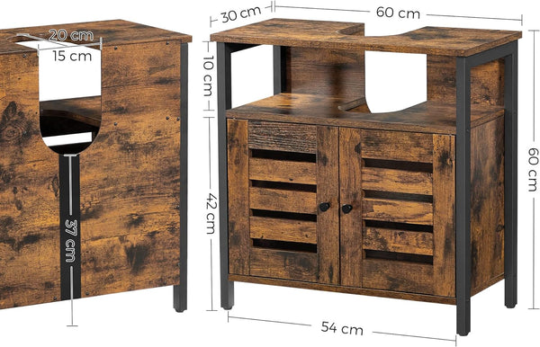 VASAGLE Dulap baie baza lavoar, cu 2 usi, 2 rafturi, 60x30x60 cm, maro rustic