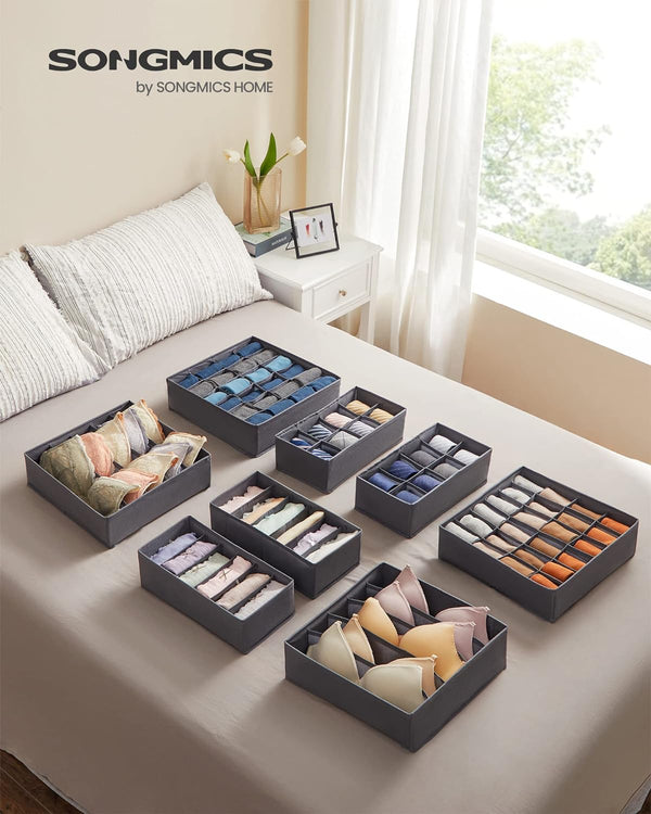 SONGMICS Organizatoare dulap sau sertar, set 8 cutii de depozitare a lenjeriei de corp, pliabile, 64x48x10cm, gri