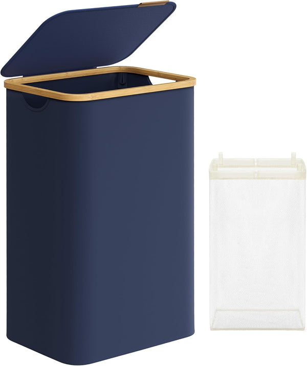 SONGMICS Cos de rufe textil, pliabil, compartiment detasabil, 90L, 42x32x71 cm, albastru