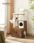 FEANDREA Mobilier 2 in 1 pentru pentru pisici cu cusca, ascunzatoare si loc de joaca, 58x50x140cm, maro vintage