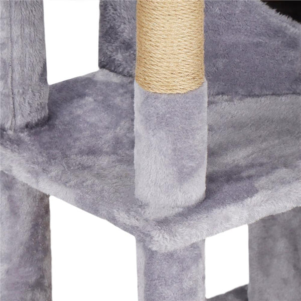 Ansamblu de joaca pentru pisici, cu loc pentru zgariat, ascuns, culcus, minge, 124cm, gri
