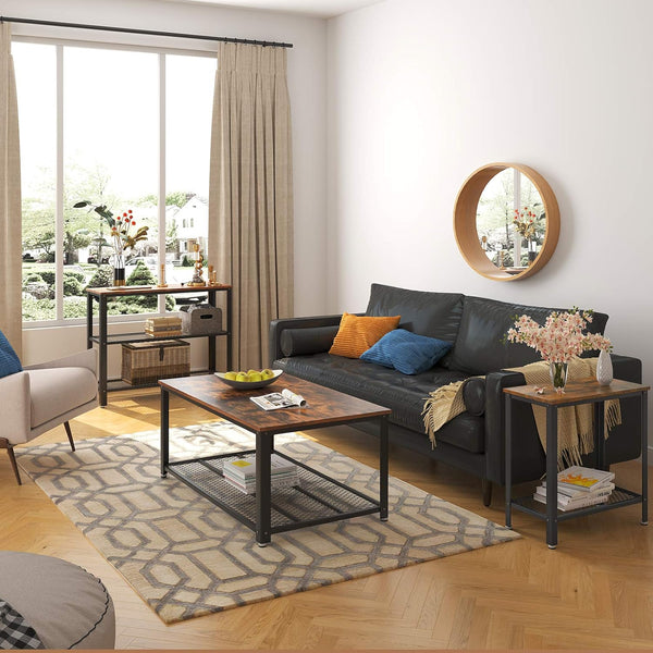 VASAGLE Masa de cafea laterala, cu 2 nivele, cadru din otel, 60x30x60cm, maro rustic