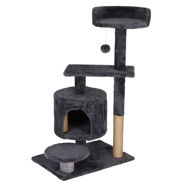 Ansamblu de joaca pentru pisici, cu loc pentru zgariat, ascuns, culcus, minge, 87cm, grafit
