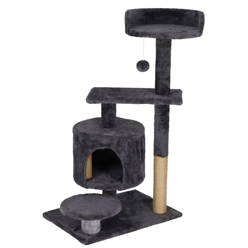 Ansamblu de joaca pentru pisici, cu loc pentru zgariat, ascuns, culcus, minge, 87cm, grafit